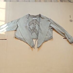 We The Free Gray Cropped Blazer with Tie-Front Design